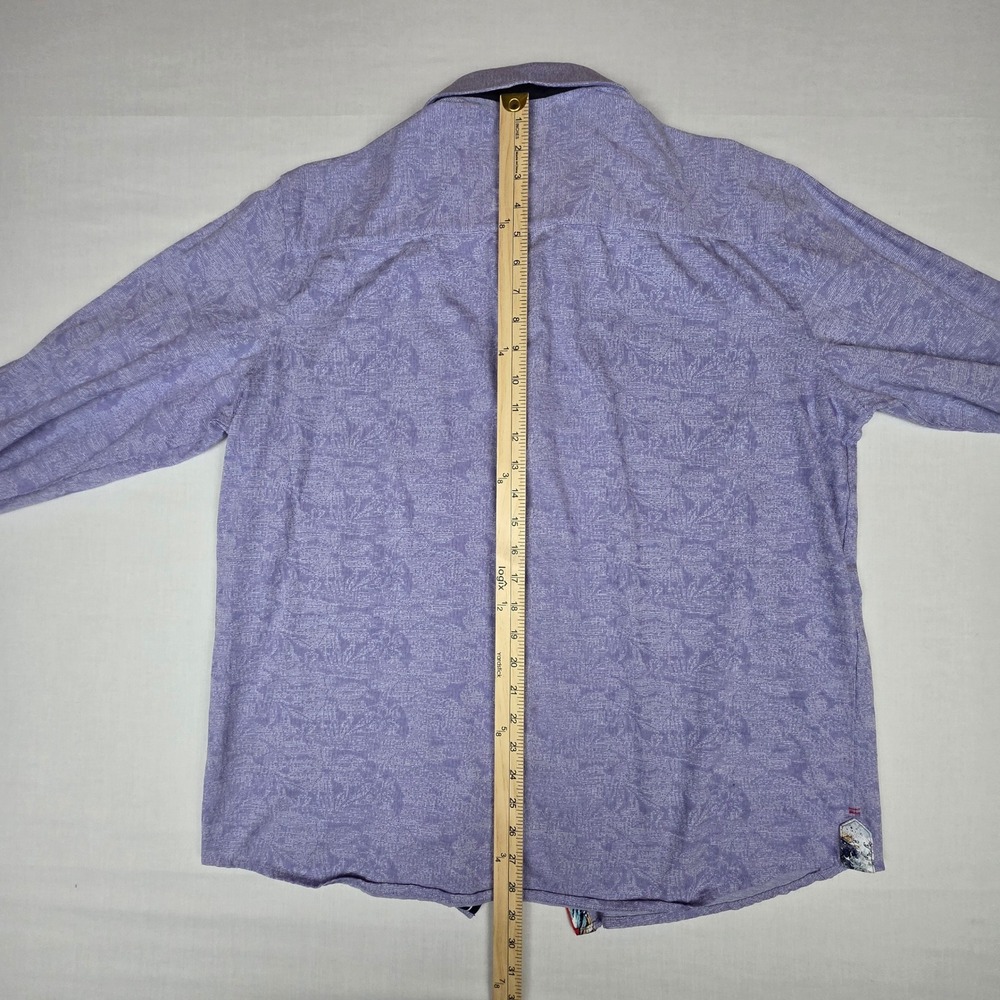 Au Noir Mercerized Cotton Button Down Shirt Mens 2XL Purple Floral Flip Cuffs - Picture 10 of 16